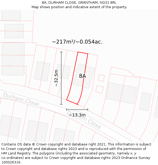 8A, DURHAM CLOSE, GRANTHAM, NG31 8RL: Plot and title map