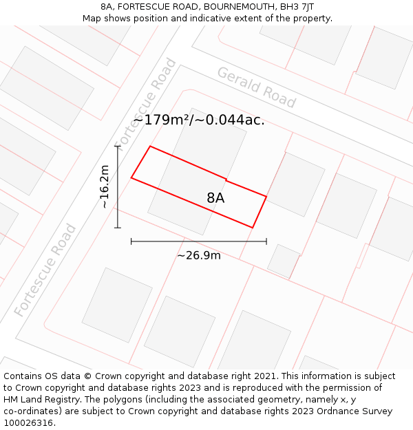 8A, FORTESCUE ROAD, BOURNEMOUTH, BH3 7JT: Plot and title map