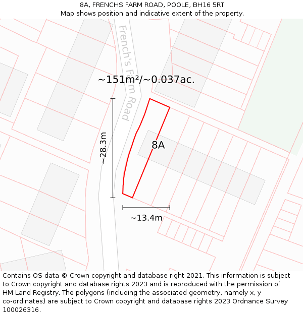 8A, FRENCHS FARM ROAD, POOLE, BH16 5RT: Plot and title map