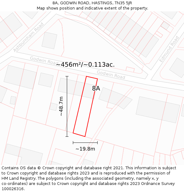 8A, GODWIN ROAD, HASTINGS, TN35 5JR: Plot and title map