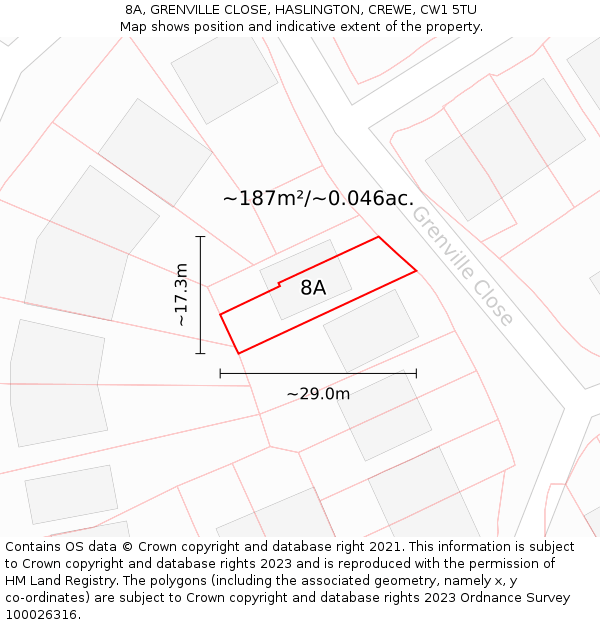 8A, GRENVILLE CLOSE, HASLINGTON, CREWE, CW1 5TU: Plot and title map