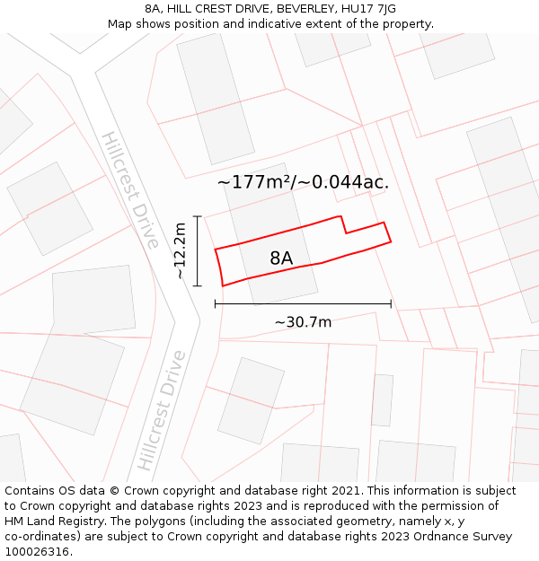 8A, HILL CREST DRIVE, BEVERLEY, HU17 7JG: Plot and title map