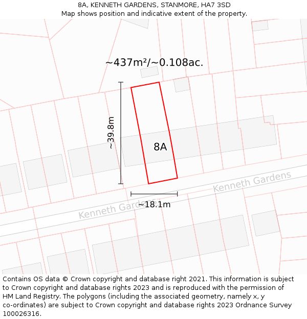 8A, KENNETH GARDENS, STANMORE, HA7 3SD: Plot and title map