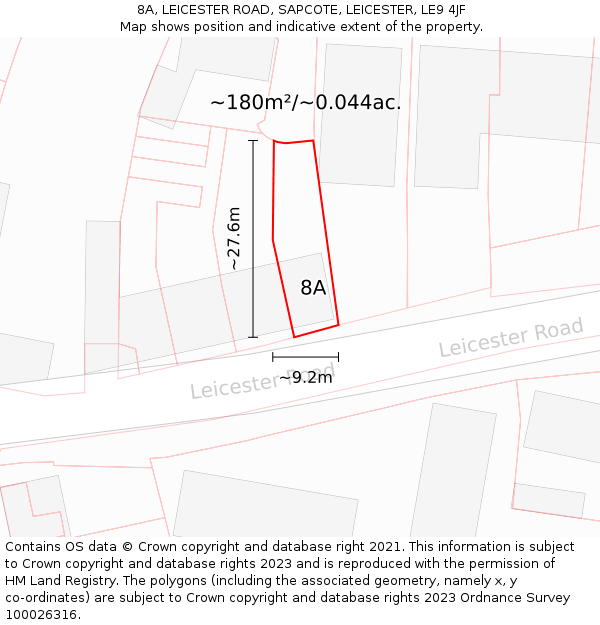 8A, LEICESTER ROAD, SAPCOTE, LEICESTER, LE9 4JF: Plot and title map