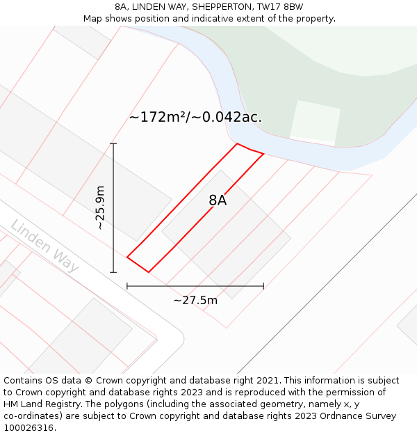 8A, LINDEN WAY, SHEPPERTON, TW17 8BW: Plot and title map