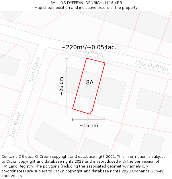 8A, LLYS DYFFRYN, DENBIGH, LL16 4BB: Plot and title map