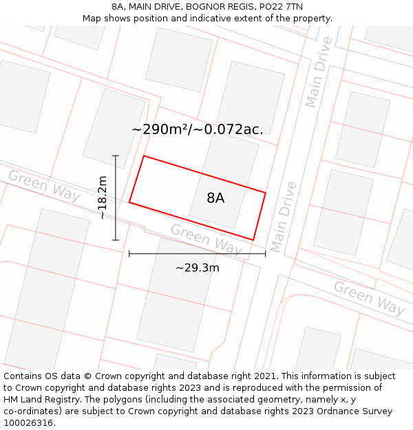 8A, MAIN DRIVE, BOGNOR REGIS, PO22 7TN: Plot and title map
