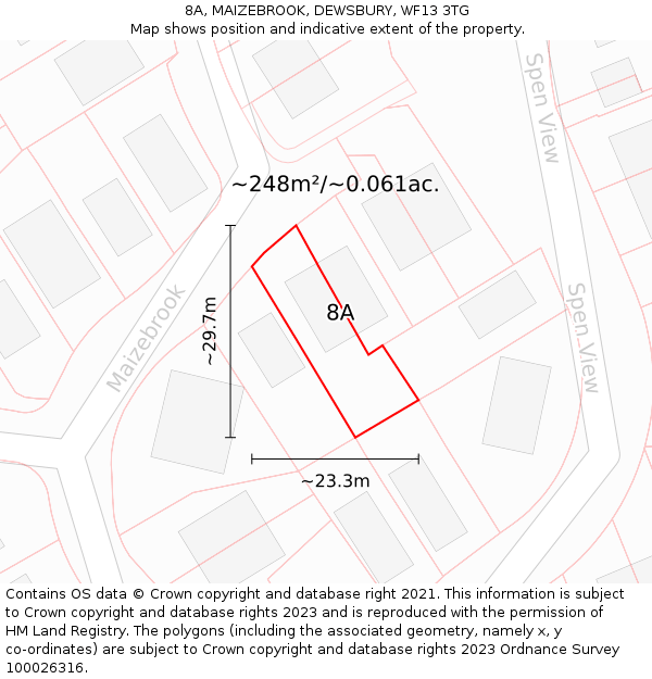 8A, MAIZEBROOK, DEWSBURY, WF13 3TG: Plot and title map