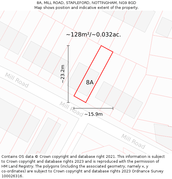 8A, MILL ROAD, STAPLEFORD, NOTTINGHAM, NG9 8GD: Plot and title map