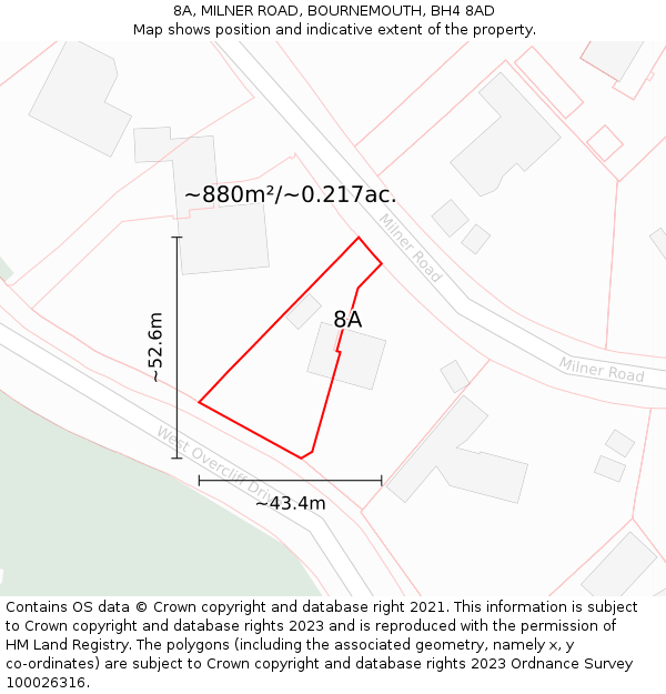 8A, MILNER ROAD, BOURNEMOUTH, BH4 8AD: Plot and title map