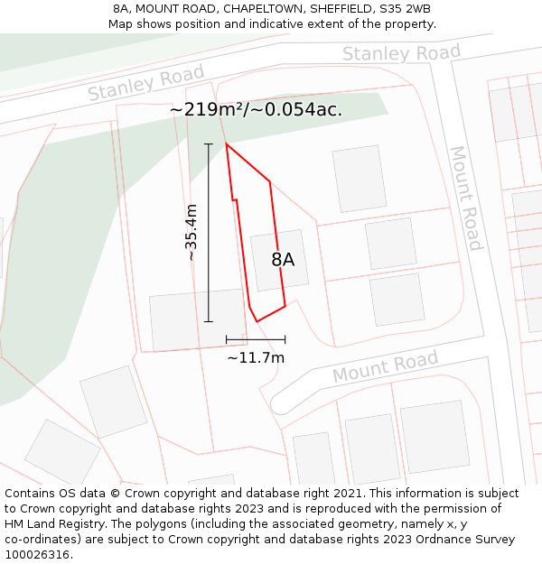 8A, MOUNT ROAD, CHAPELTOWN, SHEFFIELD, S35 2WB: Plot and title map