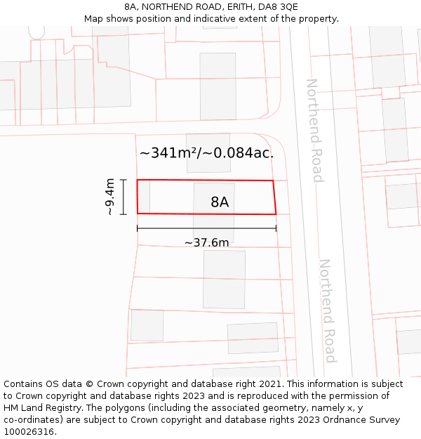 8A, NORTHEND ROAD, ERITH, DA8 3QE: Plot and title map