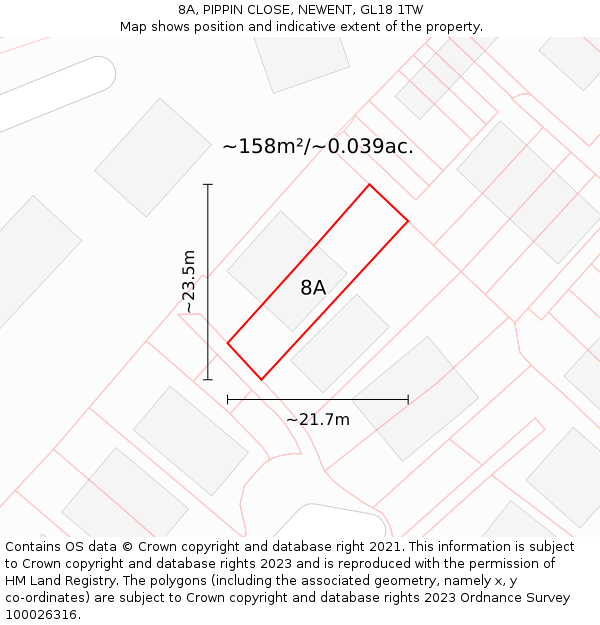 8A, PIPPIN CLOSE, NEWENT, GL18 1TW: Plot and title map