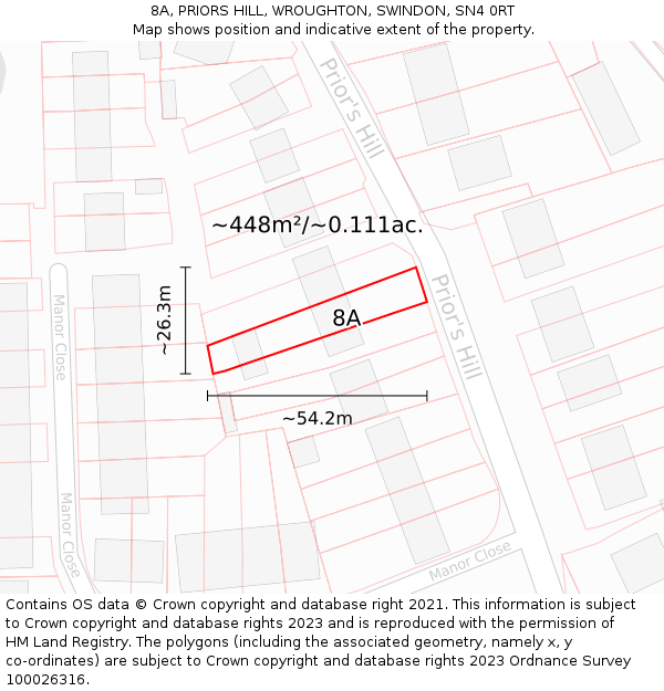 8A, PRIORS HILL, WROUGHTON, SWINDON, SN4 0RT: Plot and title map
