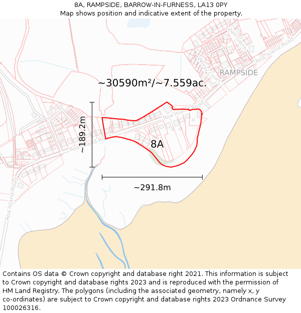 8A, RAMPSIDE, BARROW-IN-FURNESS, LA13 0PY: Plot and title map
