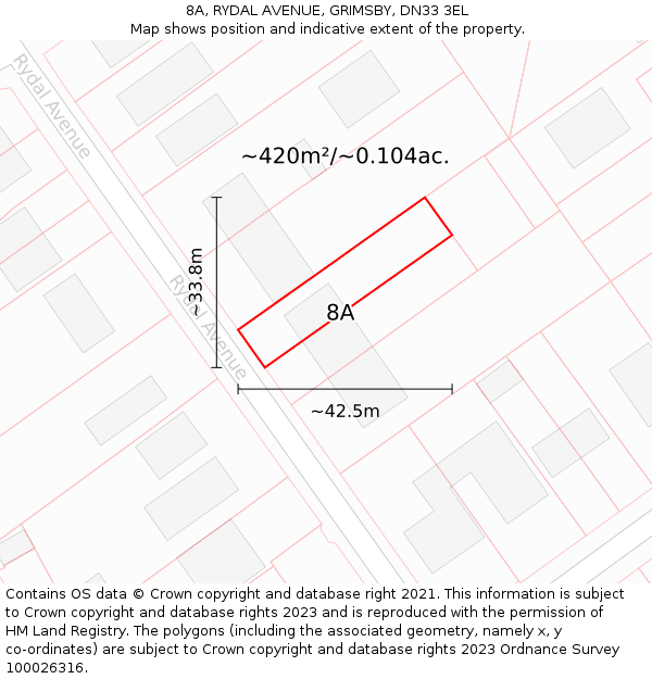 8A, RYDAL AVENUE, GRIMSBY, DN33 3EL: Plot and title map