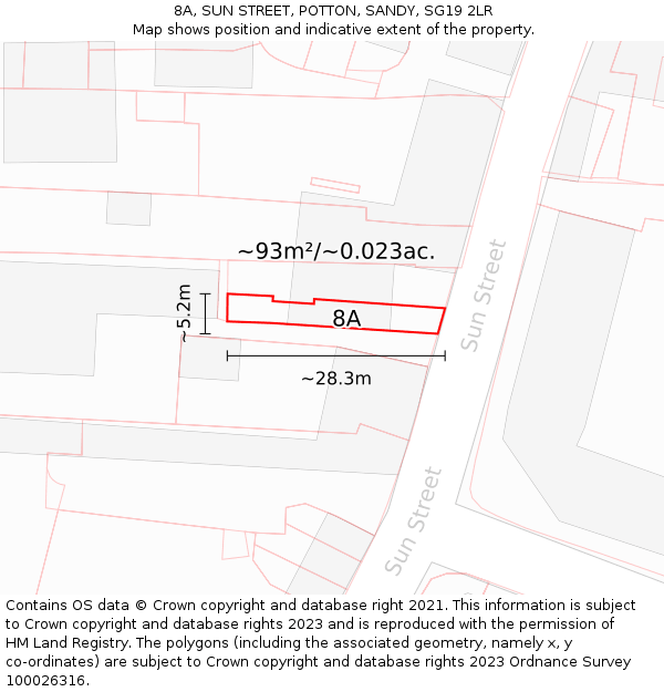 8A, SUN STREET, POTTON, SANDY, SG19 2LR: Plot and title map