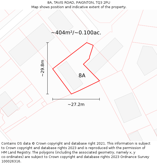 8A, TAVIS ROAD, PAIGNTON, TQ3 2PU: Plot and title map