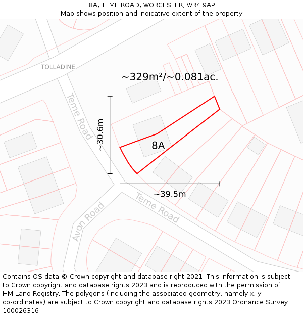 8A, TEME ROAD, WORCESTER, WR4 9AP: Plot and title map