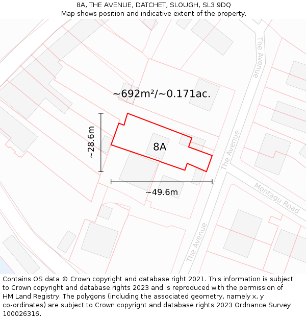 8A, THE AVENUE, DATCHET, SLOUGH, SL3 9DQ: Plot and title map