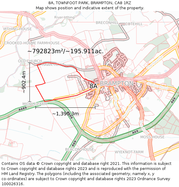 8A, TOWNFOOT PARK, BRAMPTON, CA8 1RZ: Plot and title map