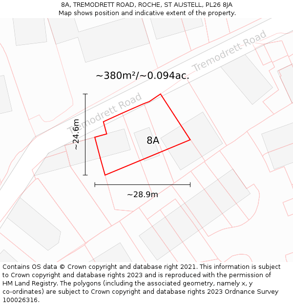 8A, TREMODRETT ROAD, ROCHE, ST AUSTELL, PL26 8JA: Plot and title map