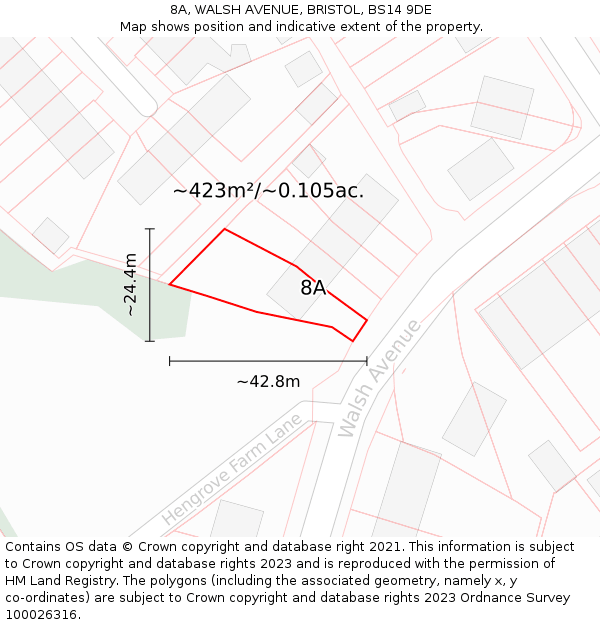 8A, WALSH AVENUE, BRISTOL, BS14 9DE: Plot and title map