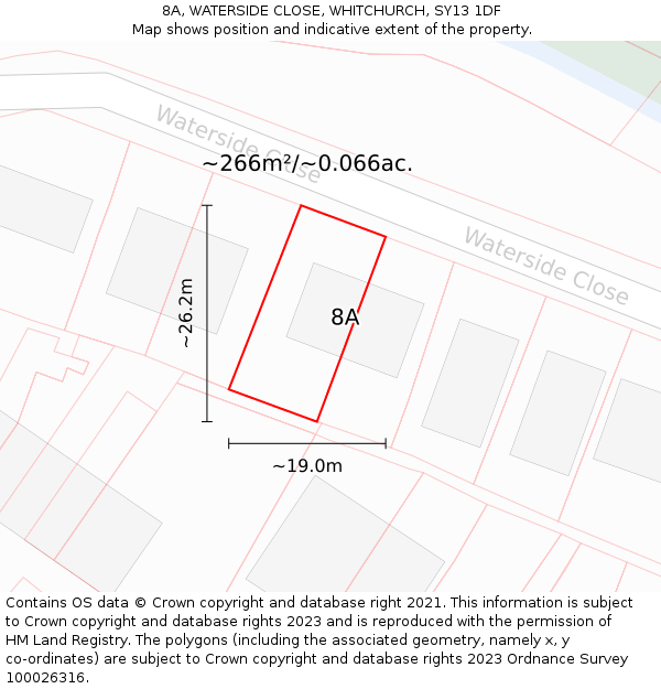 8A, WATERSIDE CLOSE, WHITCHURCH, SY13 1DF: Plot and title map