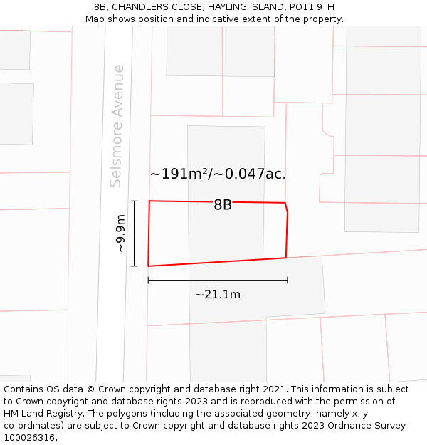 8B, CHANDLERS CLOSE, HAYLING ISLAND, PO11 9TH: Plot and title map