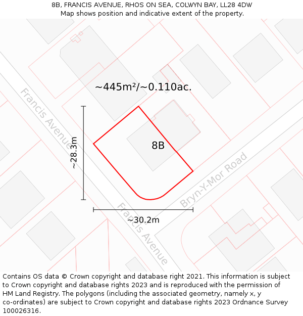 8B, FRANCIS AVENUE, RHOS ON SEA, COLWYN BAY, LL28 4DW: Plot and title map