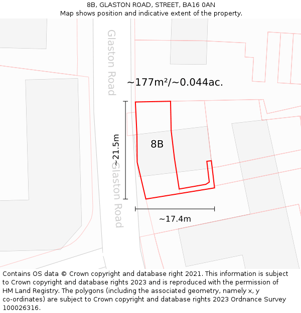 8B, GLASTON ROAD, STREET, BA16 0AN: Plot and title map