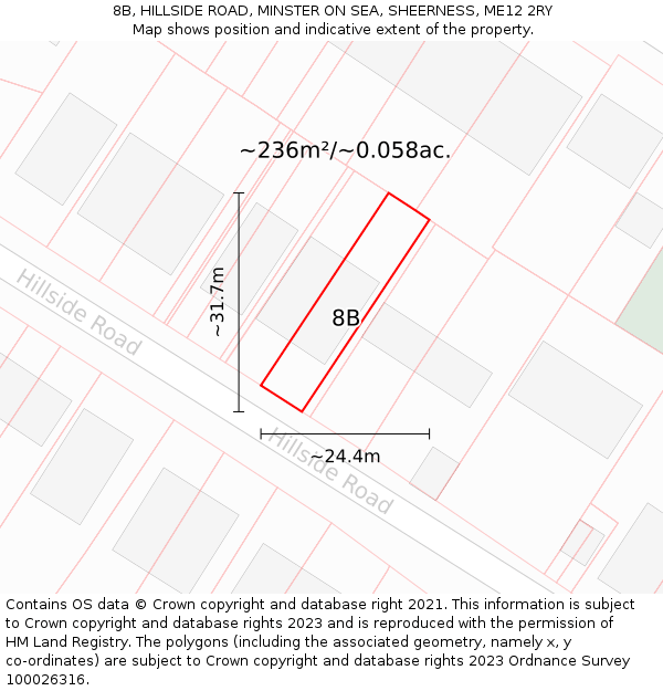 8B, HILLSIDE ROAD, MINSTER ON SEA, SHEERNESS, ME12 2RY: Plot and title map