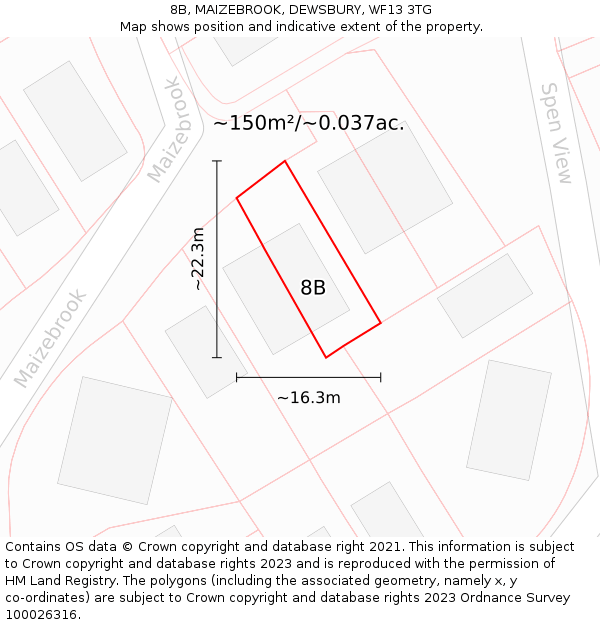 8B, MAIZEBROOK, DEWSBURY, WF13 3TG: Plot and title map
