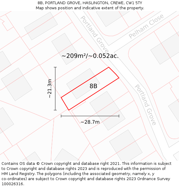 8B, PORTLAND GROVE, HASLINGTON, CREWE, CW1 5TY: Plot and title map