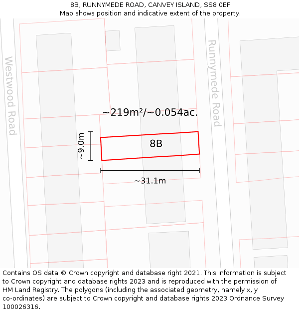 8B, RUNNYMEDE ROAD, CANVEY ISLAND, SS8 0EF: Plot and title map