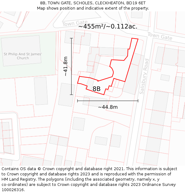 8B, TOWN GATE, SCHOLES, CLECKHEATON, BD19 6ET: Plot and title map