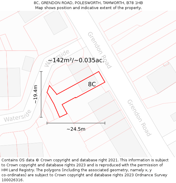 8C, GRENDON ROAD, POLESWORTH, TAMWORTH, B78 1HB: Plot and title map