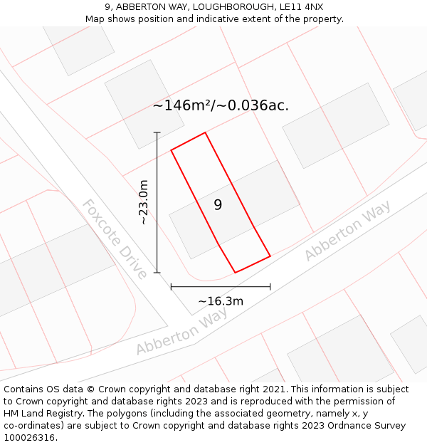 9, ABBERTON WAY, LOUGHBOROUGH, LE11 4NX: Plot and title map