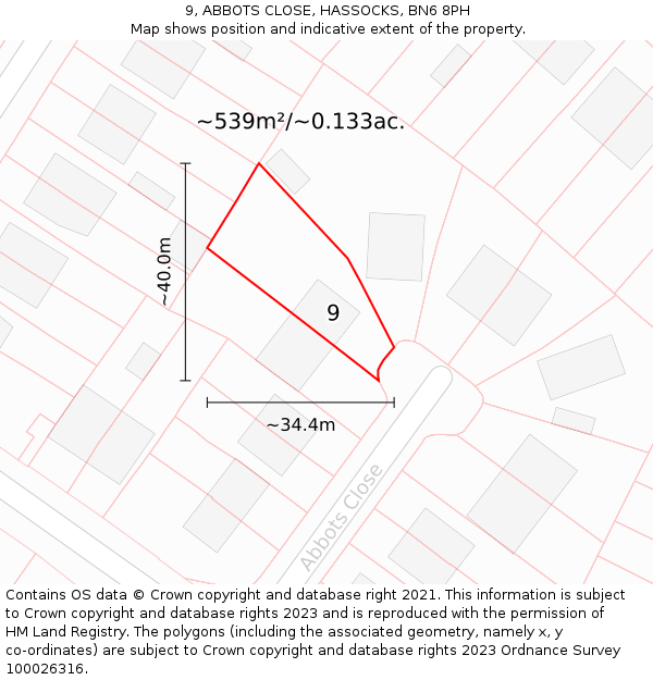9, ABBOTS CLOSE, HASSOCKS, BN6 8PH: Plot and title map