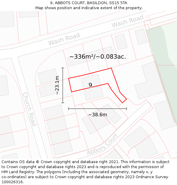 9, ABBOTS COURT, BASILDON, SS15 5TA: Plot and title map