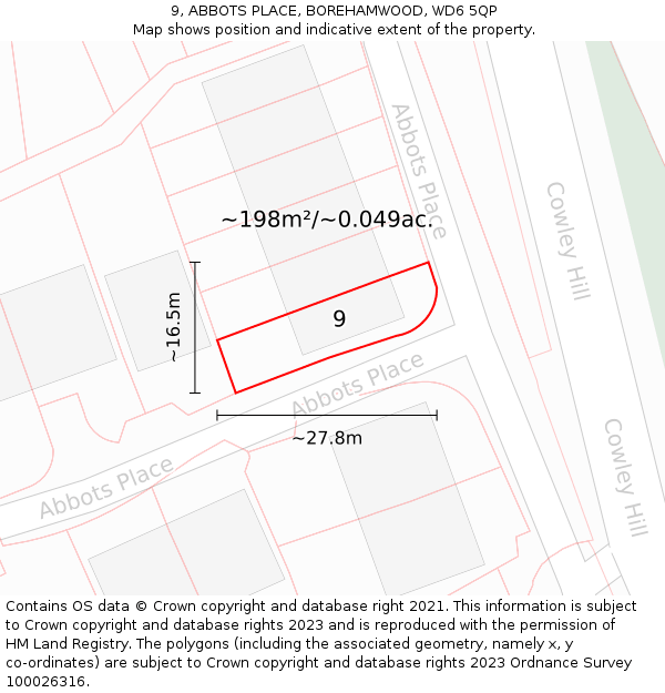9, ABBOTS PLACE, BOREHAMWOOD, WD6 5QP: Plot and title map