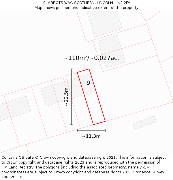 9, ABBOTS WAY, SCOTHERN, LINCOLN, LN2 2FA: Plot and title map