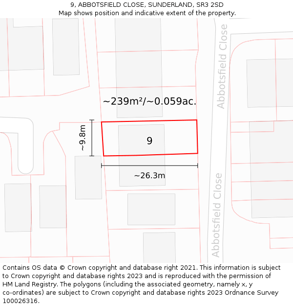 9, ABBOTSFIELD CLOSE, SUNDERLAND, SR3 2SD: Plot and title map