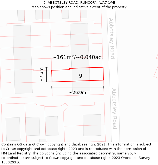 9, ABBOTSLEY ROAD, RUNCORN, WA7 1WE: Plot and title map