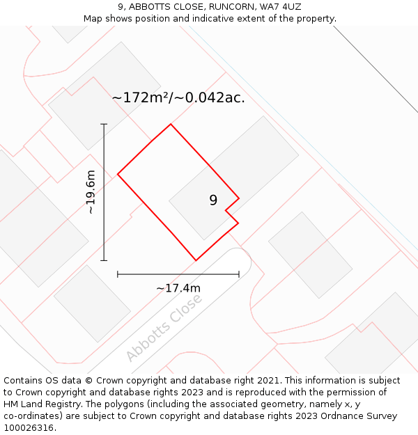 9, ABBOTTS CLOSE, RUNCORN, WA7 4UZ: Plot and title map