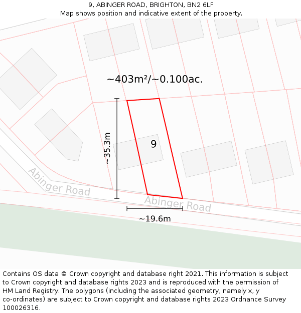 9, ABINGER ROAD, BRIGHTON, BN2 6LF: Plot and title map