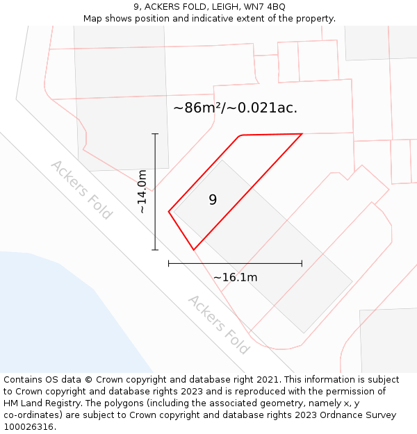 9, ACKERS FOLD, LEIGH, WN7 4BQ: Plot and title map