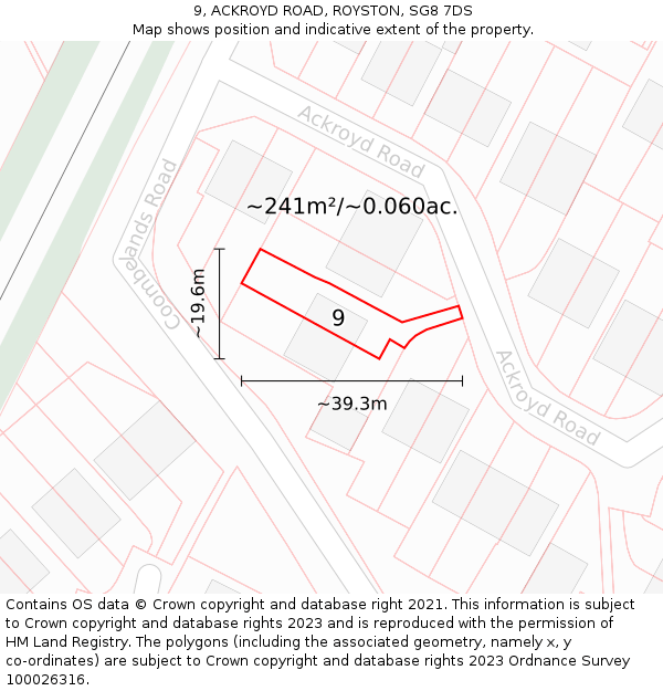 9, ACKROYD ROAD, ROYSTON, SG8 7DS: Plot and title map