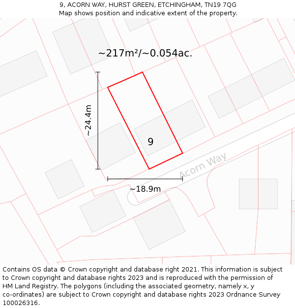 9, ACORN WAY, HURST GREEN, ETCHINGHAM, TN19 7QG: Plot and title map