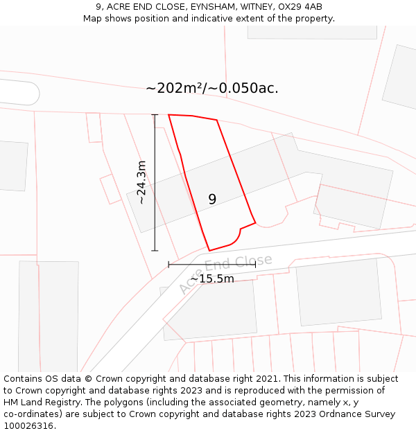 9, ACRE END CLOSE, EYNSHAM, WITNEY, OX29 4AB: Plot and title map
